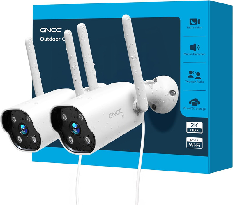 2K Outdoor Security Camera, 24/7 Recording, Plug-In, AI, White-2P | Plug-In, 9.8
