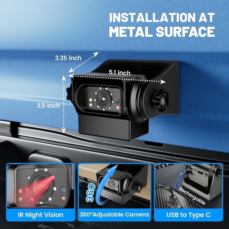EWAY Strong Magnetic Wireless Backup Camera for iPhone Android, WiFi Black gallery