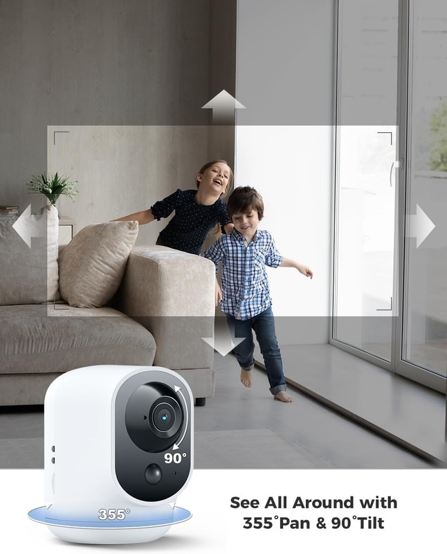 Smart WiFi Indoor Camera 2K PTZ 5200mAh Battery PIR Motion Alert Night Vision gallery
