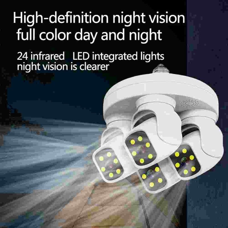 4 Lens 1080P WiFi IP Camera Wireless E27 Outdoor CCTV PTZ Home Security IR Cam gallery