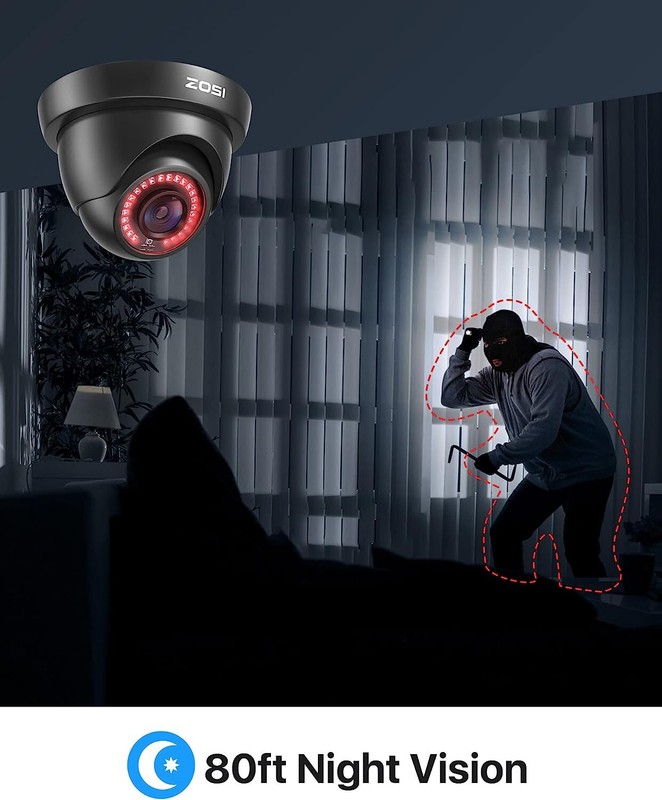 ZOSI 2 Pack 1080p Security CCTV Dome Camera 80ft Night Vision 24/7 Record IR-Cut gallery