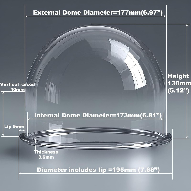 7" Clear Acrylic Dome Cover for CCTV Security Camera - 177mm x 130mm, Pre-drille gallery