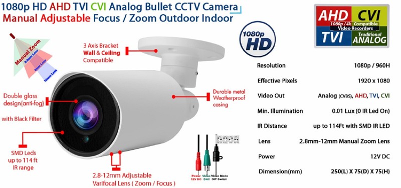 HD 1080p AHD TVI CVI Analog Night Vision Bullet CCTV Security Camera 4 Pack gallery
