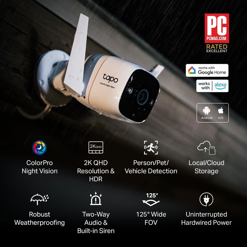 Tapo ColorPro Wi-Fi Outdoor Camera, PoE, Plug-in, Daylight Clarity at Night, 2K gallery