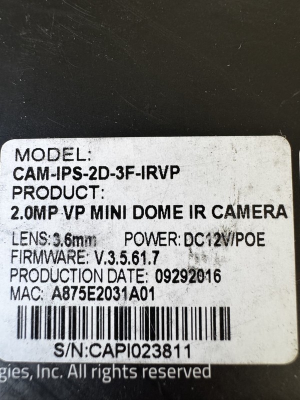 Security Camera Camera PoE IR Mini Dome Metal Vandal Proof ( NO RESERVE ) gallery
