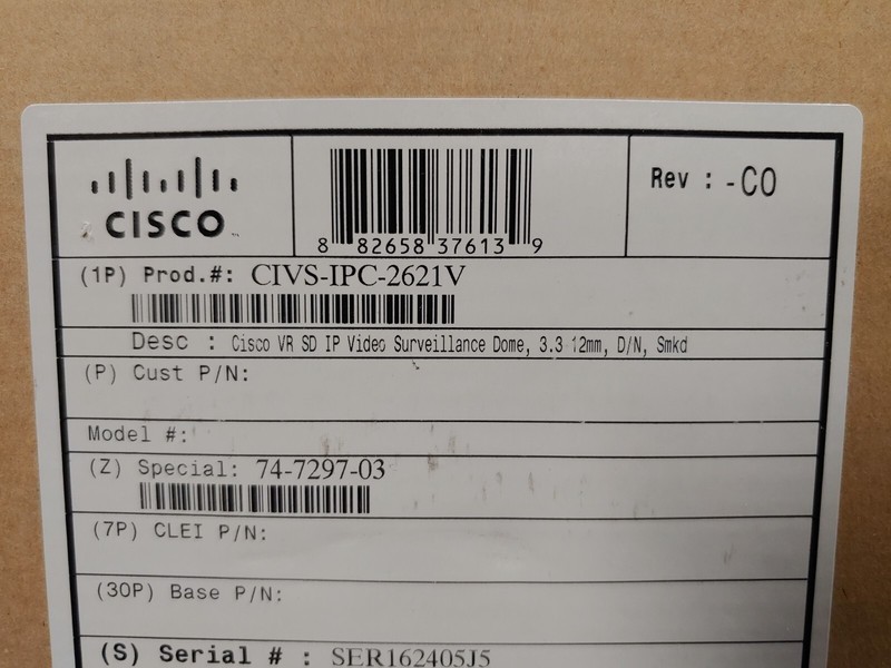 CISCO CIVS-IPC-2621V VR SD IP Video Surveillance Dome 3.3 12mm D/N Smkd gallery