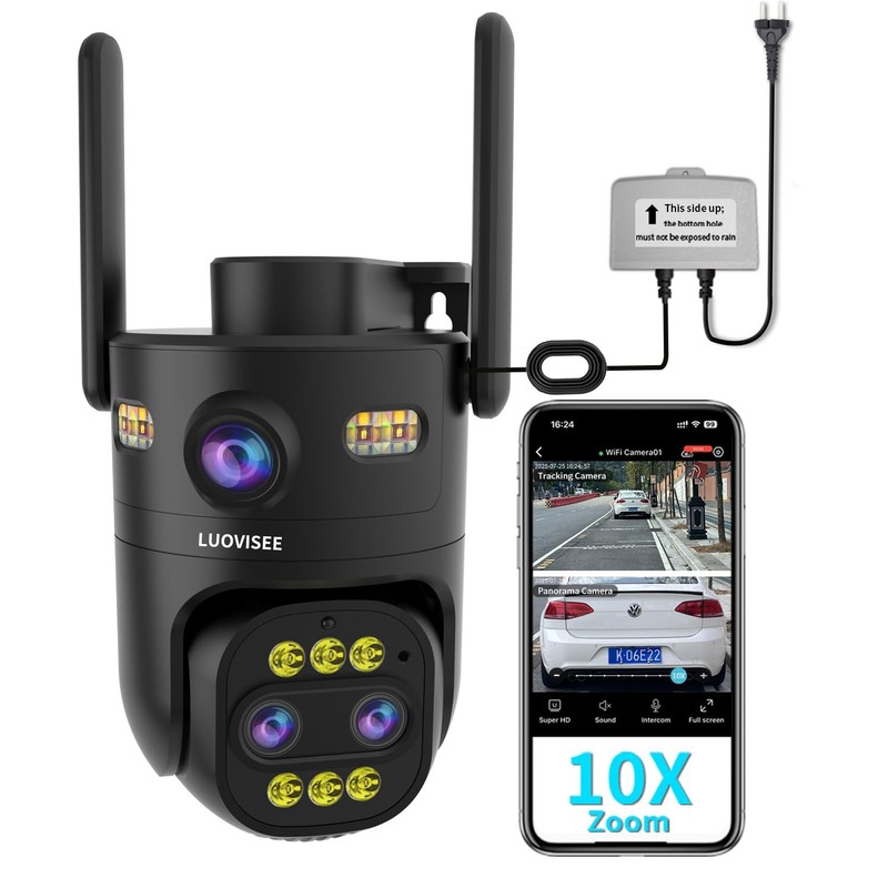 Triple-Lens Outdoor Security Camera Auto Zoom & Tracking,10X (Optical+Digital…