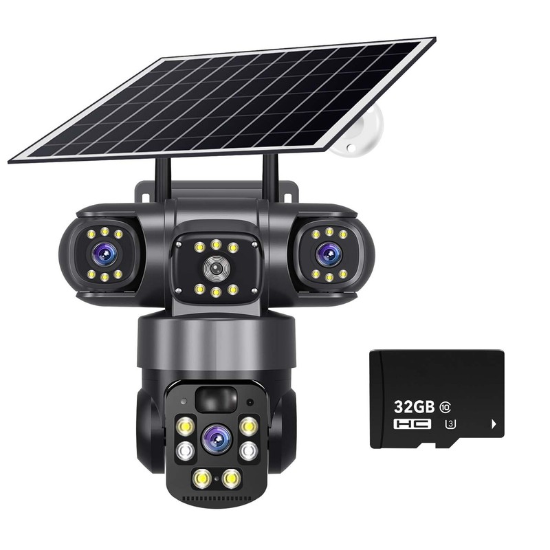 Outdoor Solar WiFi Camera 3 Lens PIR Human Detection Security Surveillance LOT