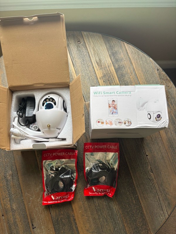 WiFi Smart Security Camera Lot (2 Cameras) w/ Power Adapters & CCTV Power Cables