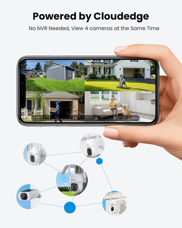Wireless 2 Pack Solar Security Cameras - 3MP HD Pan Tilt with Multi-Alarm System gallery