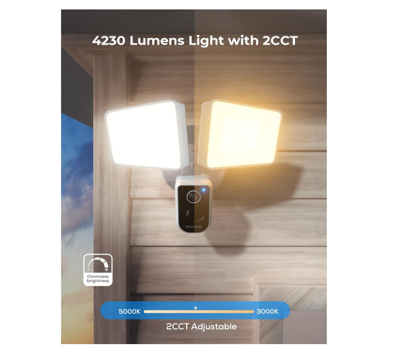 DeerTalk Floodlight Wired 2K HD Camera / Alexa / Motion Detection / 2-Way Audio gallery