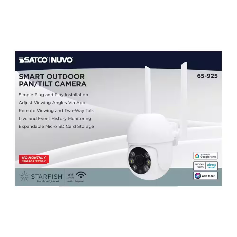 Starfish Wi-Fi Smart Outdoor Pan and Tilt Plug-In Security Camera with Light, Wh gallery