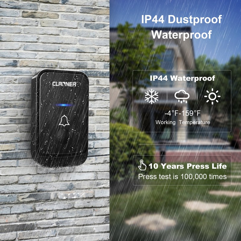 CLAONER Wireless Doorbell Plug & Play Waterproof Door Bell Kit 1000ft, 45 Chimes gallery