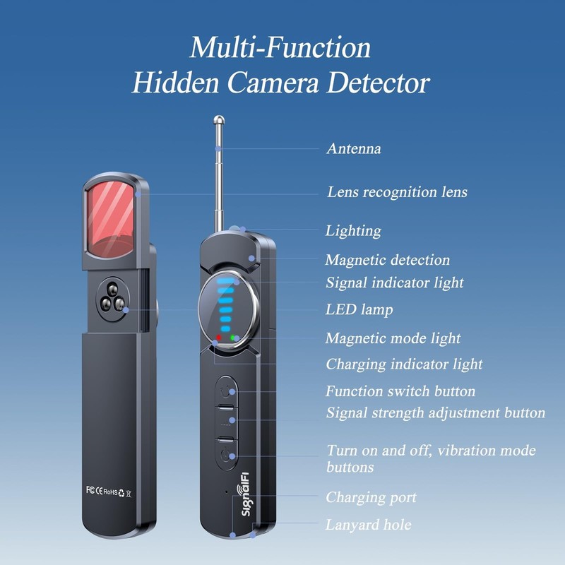 Portable Hidden Camera & Bug Detector, GPS Tracker Finder, Privacy Protector for gallery