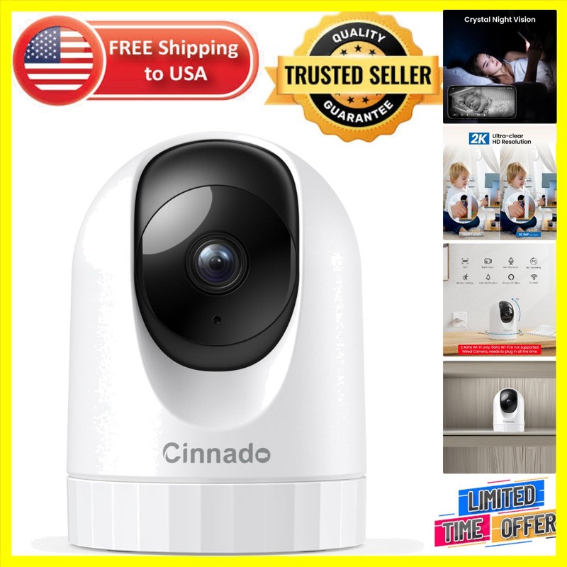 2K Indoor WiFi Security Camera – 360° Monitoring, Night Vision & 2-Way Audio
