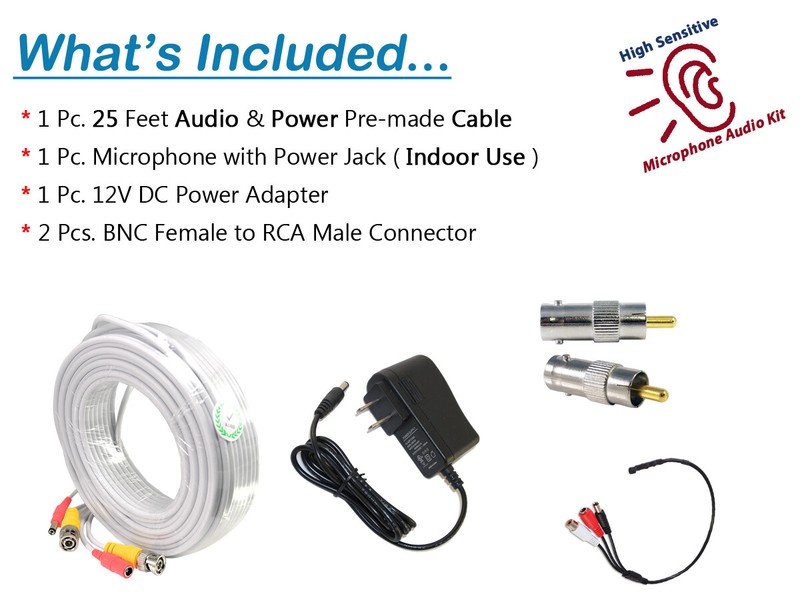 CCTV Microphone Kit for Security Camera Audio Surveillance 25ft Video Power Wire gallery