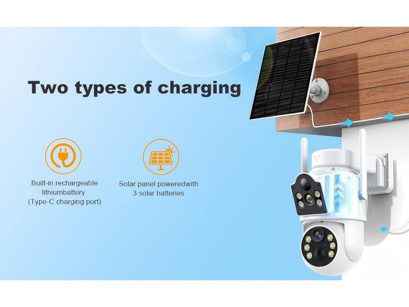 Solar-Powered Dual Lens Outdoor Camera: 2.4G Wireless 2K, 355° PanTilt (CA Ship) gallery