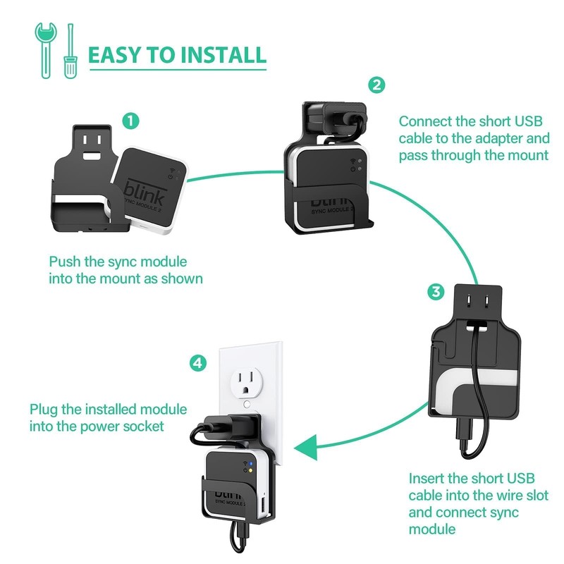 Outlet Wall Mount Compatible with Blink Sync Module 2 with Short Cable 2 Pack,Mo gallery