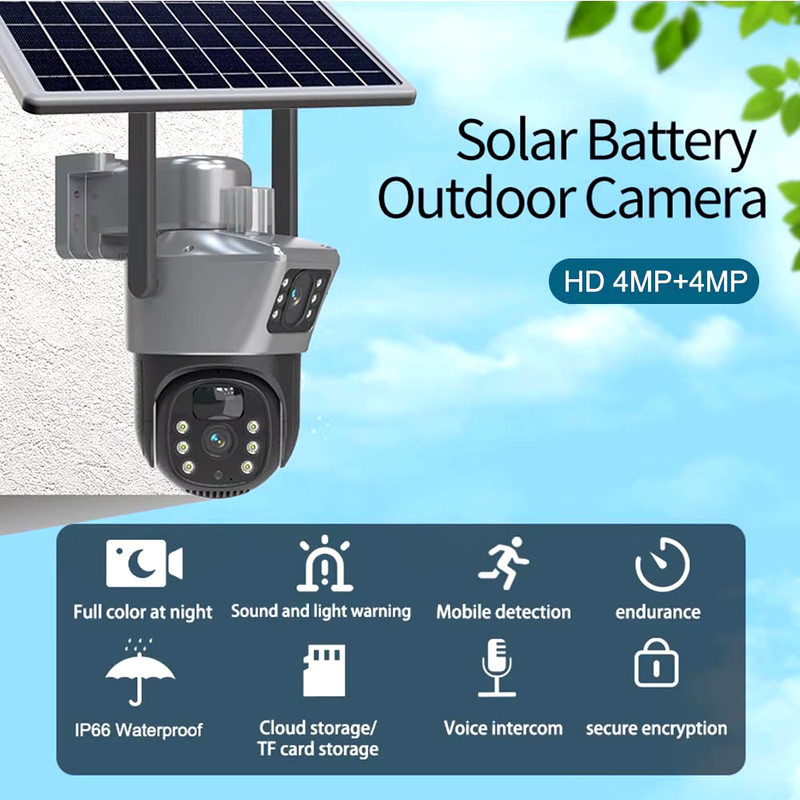 4K Solar IP Camera, 8MP, Wireless WiFi, Human PIR Detection, Dual Lens gallery