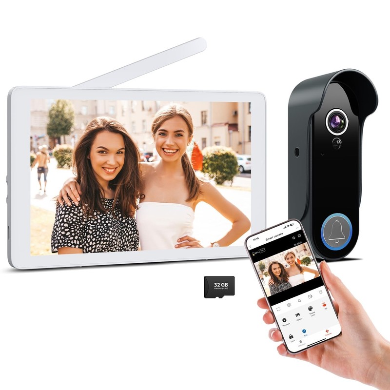 Wireless Doorbell Camera with 8 Screen Monitor 1080P