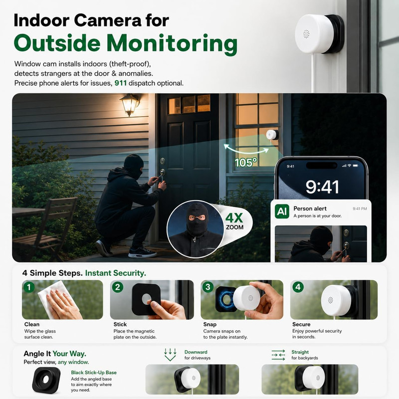 2K No-Drill Window Security Cameras, 2Packs Magnetic Cameras for Home Security, gallery