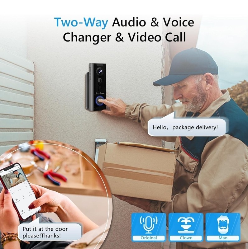 BONDFREE SMART WIRE-FREE VIDEO DOORBELL WITH Camera and Two-Way Audio, Black gallery
