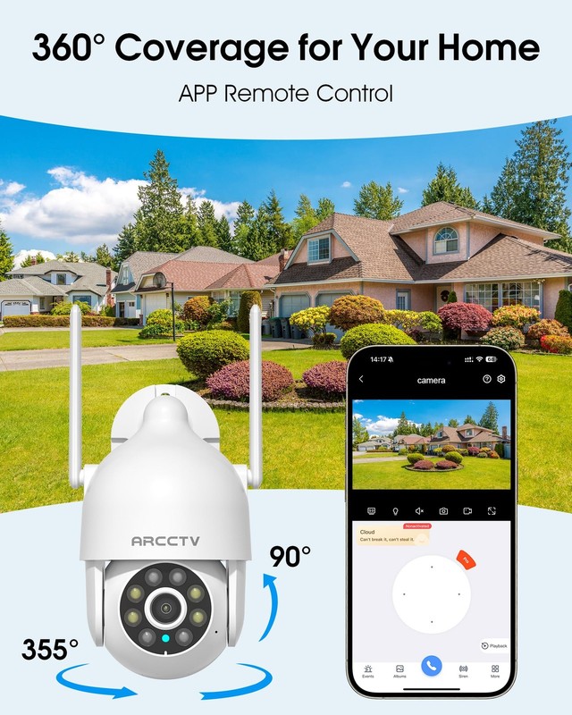 2K Security Camera Outdoor, 2.4G/5G WiFi 24/7 Recording Security Camera, 360°... gallery