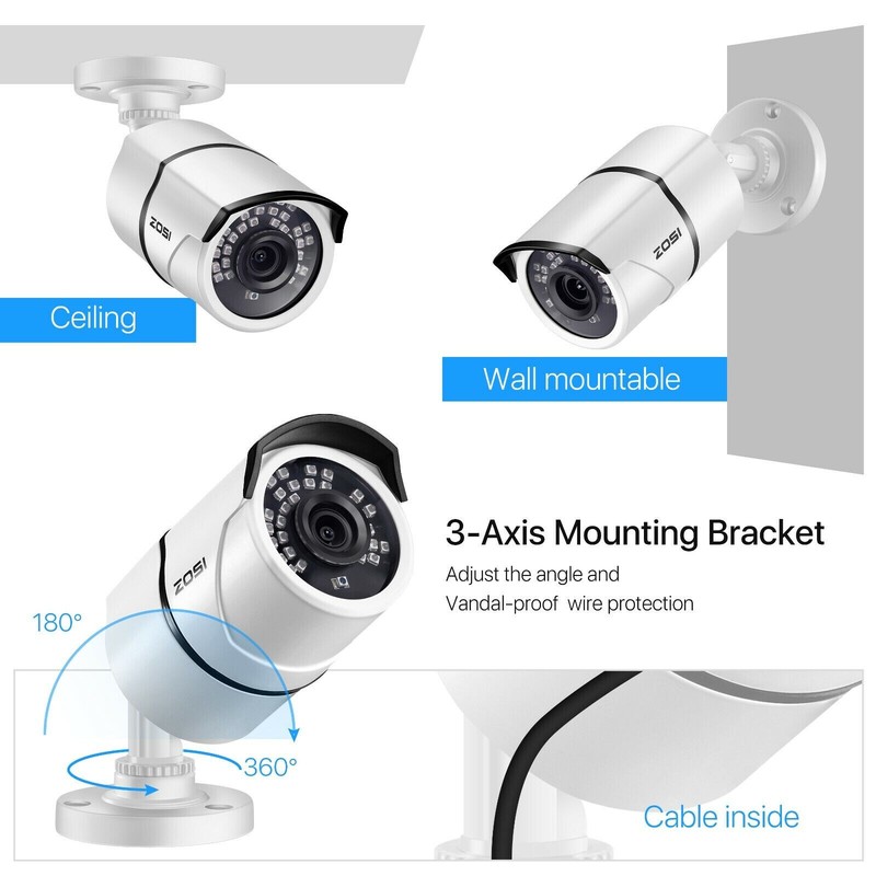 ZOSI HD 1080p 4in1 120ft Home Outdoor Video CCTV Security Camera Power Supply gallery