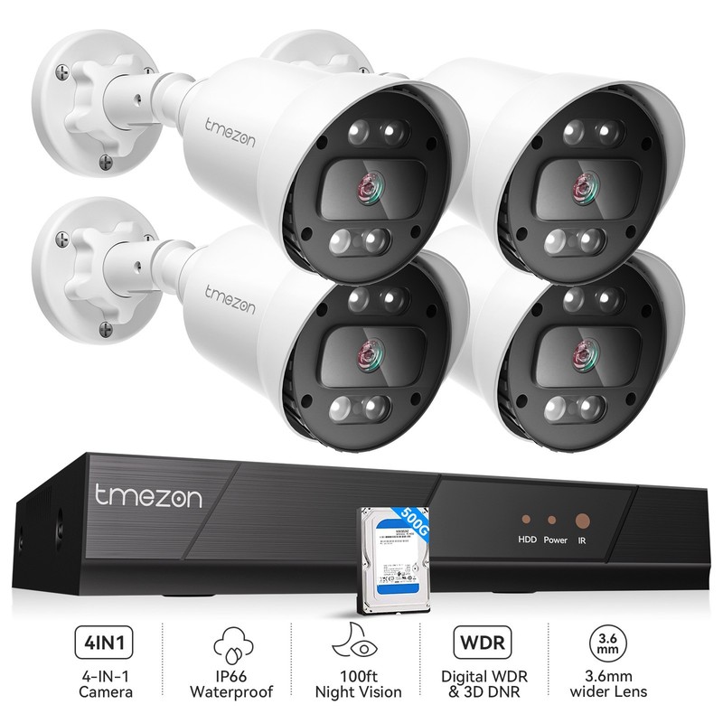 TMEZON 8CH 1080p H.265+ Security Camera System Outdoor HD 5MP Lite CCTV DVR 500G