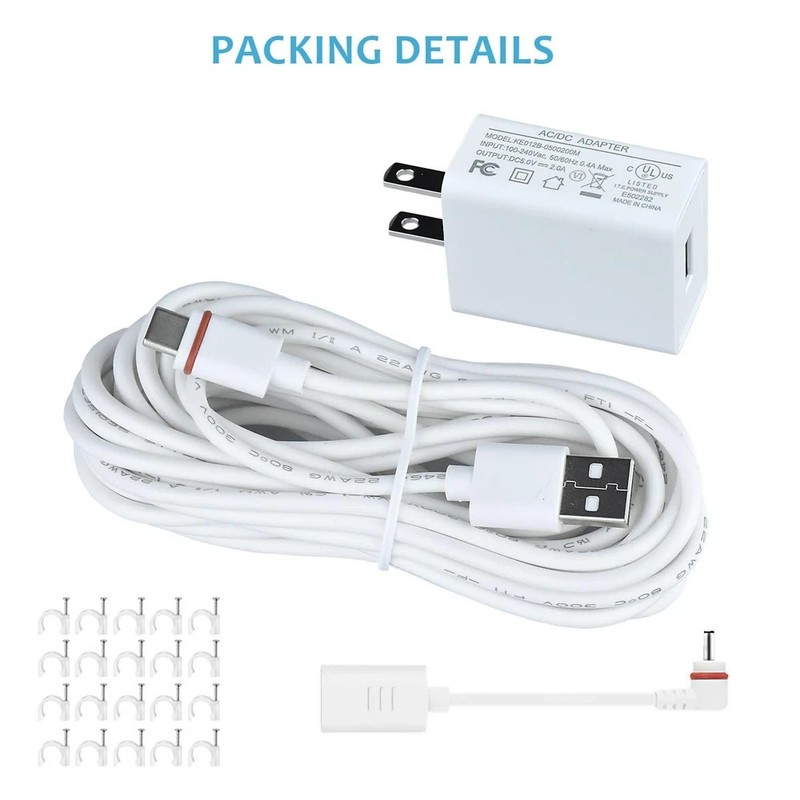 10Ft Power Cord with Adapter for Ring Stick Up Cam Battery 3rd 1PACK, White gallery
