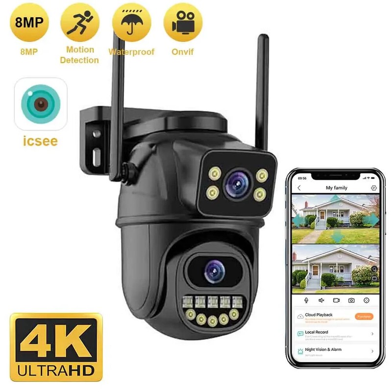 4K 8MP WiFi Surveillance Camera Dual Lens ONVIF Outdoor Security PTZ IP Cameras