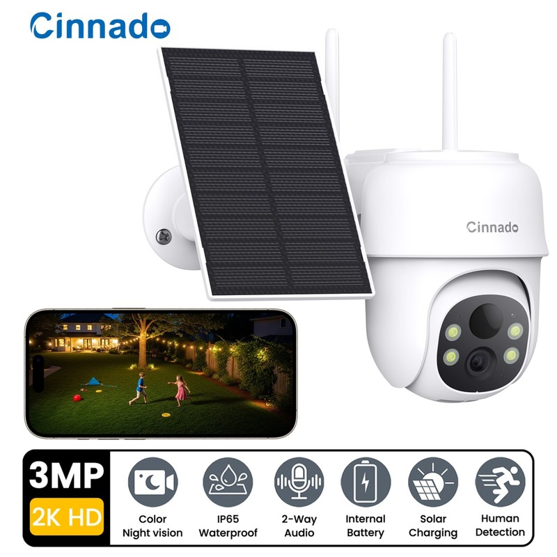 Wireless 3MP 2.4G Wifi Solar Security Camera Outdoor Camera 360°PTZ Smart Home