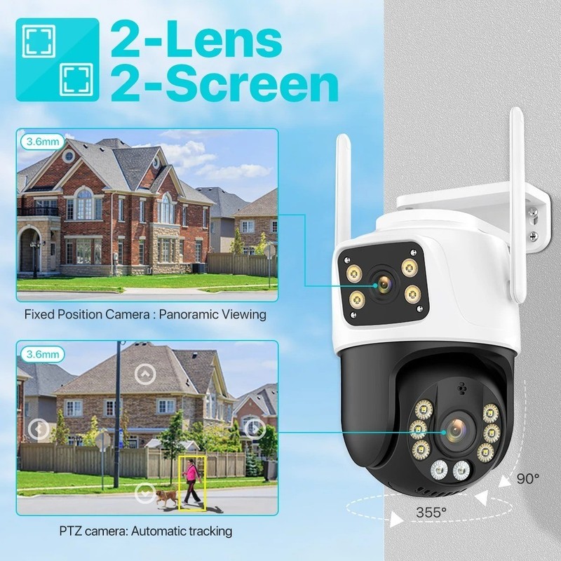 Triple Lens PTZ WiFi Security Camera Auto Tracking Color Night Vision IP66 gallery