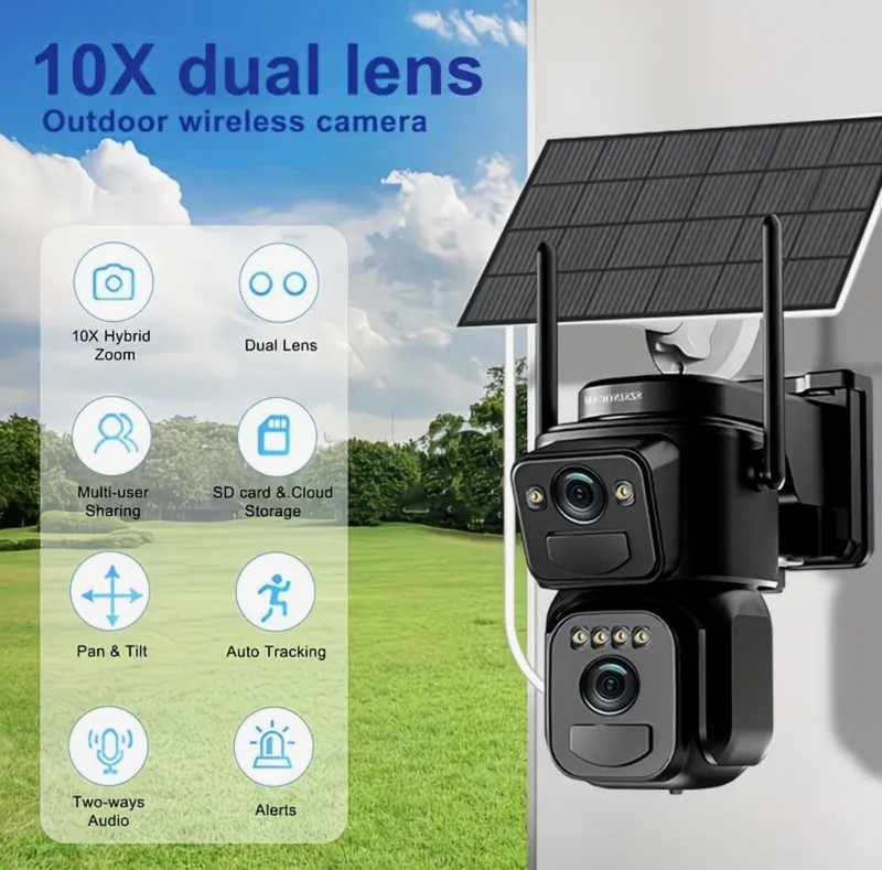 10x Zoom Security Camera, 360° Degrees Wireless HD Night-Vision Solar-Powered gallery