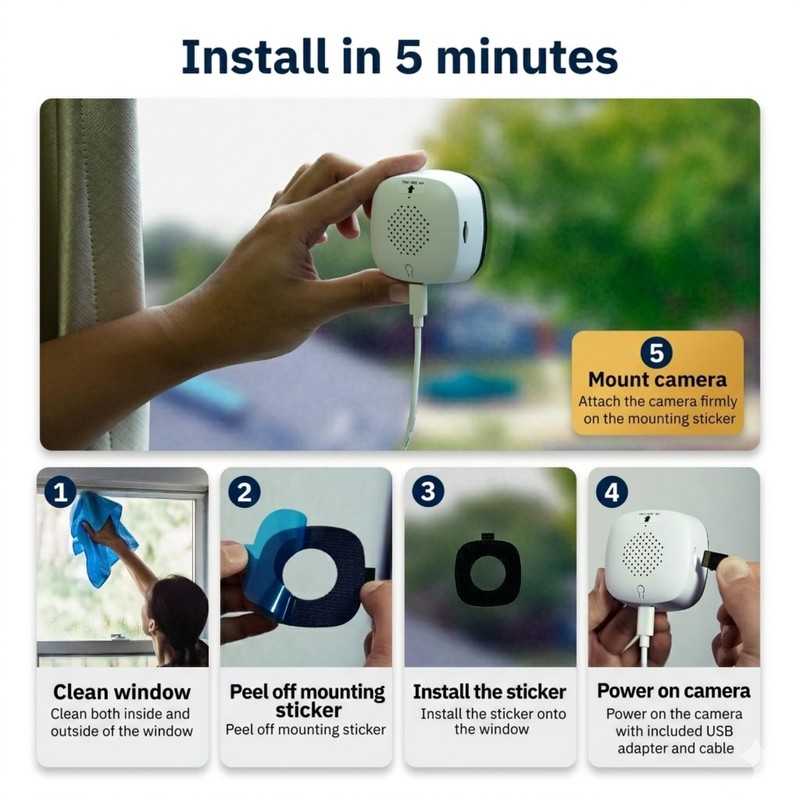 Girafit 3MP 2K Window Camera,2.4GHz & 5GHz WiFi Indoor Cameras 1 Pack, White gallery
