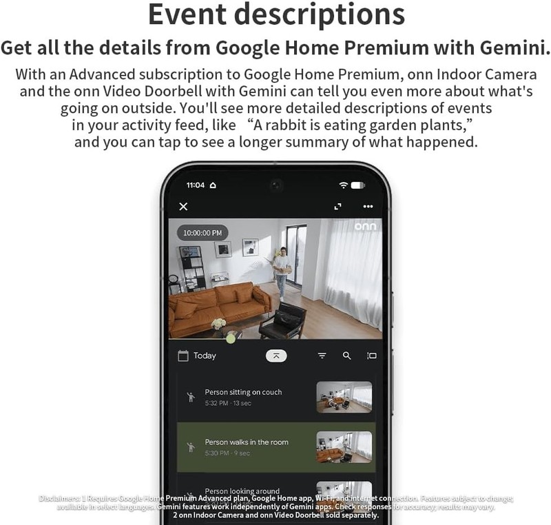 onn Indoor Camera Wired 1080p HDR with Google Home Video History Events gallery