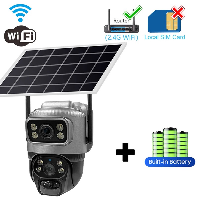 Solar Camera Wifi 8MP Dual Lens Smart Home Security Waterproof Outdoor Monitor gallery