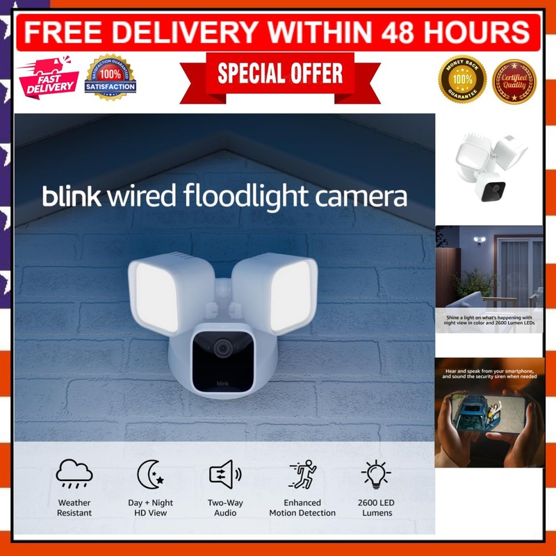 Smart Floodlight Security Camera - 2600 Lumens, Enhanced Motion Detection, White