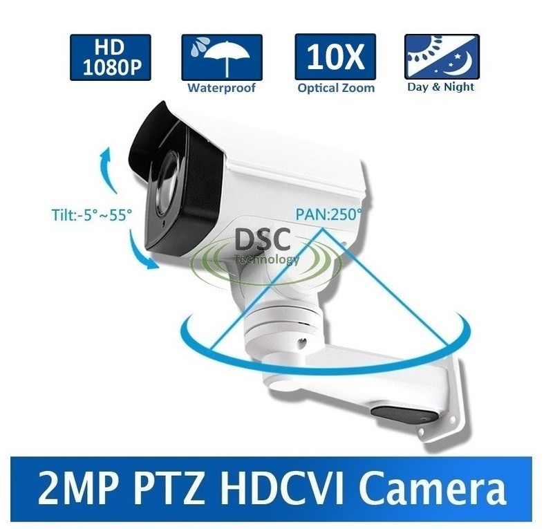 10X Optical Zoom Motorized Lens Rotary HD Bullet PTZ 1080P CVI Camera 80m IR