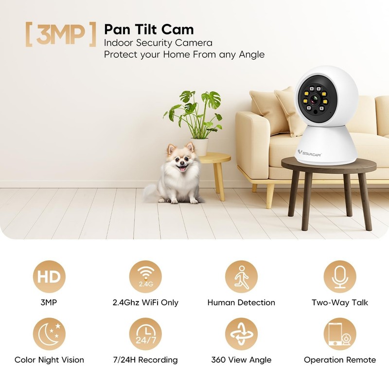 VSTARCAM 3MP 2K Indoor , 2.4GHz WiFi Pet with 355° Pan 60° Tilt, Human Detect... gallery