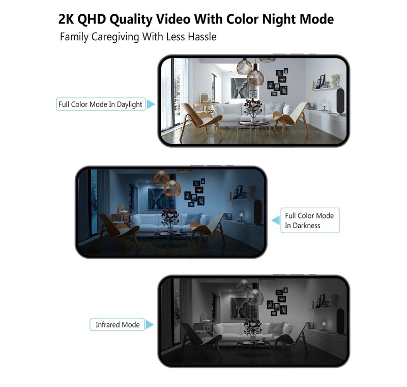 2K Wireless Security Camera, Waterproof 2.4Ghz Wi-Fi Night Vision 2 Way Audio gallery