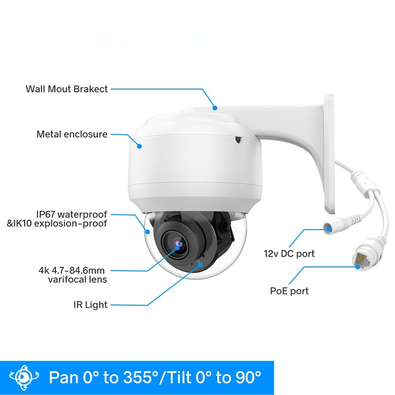 VIKYLIN PTZ 4×ZOOM IR30M 5MP/8MP 4K IP CAMERA POE MIC Outdoor Factory Direct US gallery