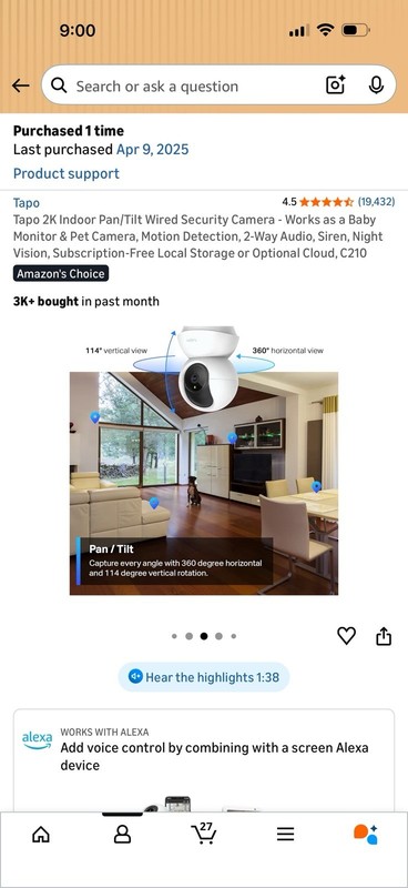 TP-Link Tapo C210 2K Resolution Pan/Tilt Home Security Camera - White gallery
