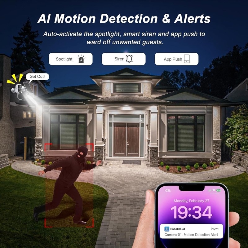 2PCS 4MP Solar Wireless Color Night Vision CCTV Security Camera WIFI Audio+ 64G gallery