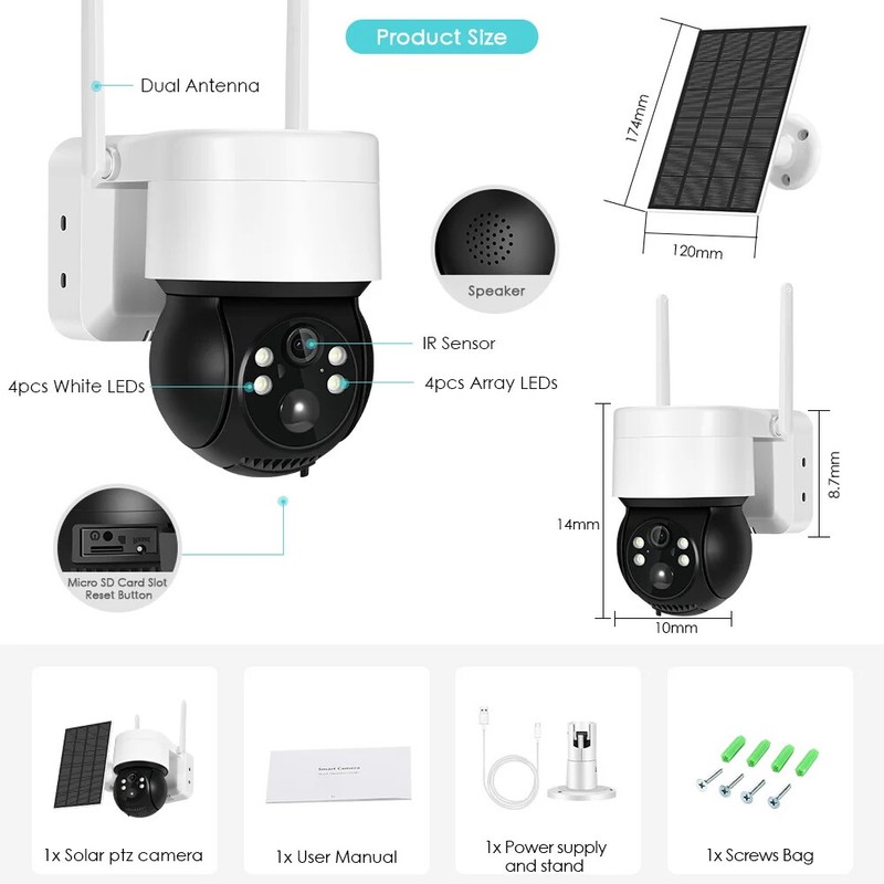 4MP WIFI HD Solar Camera PIR Human Detection Outdoor Security PTZ Surveillance gallery
