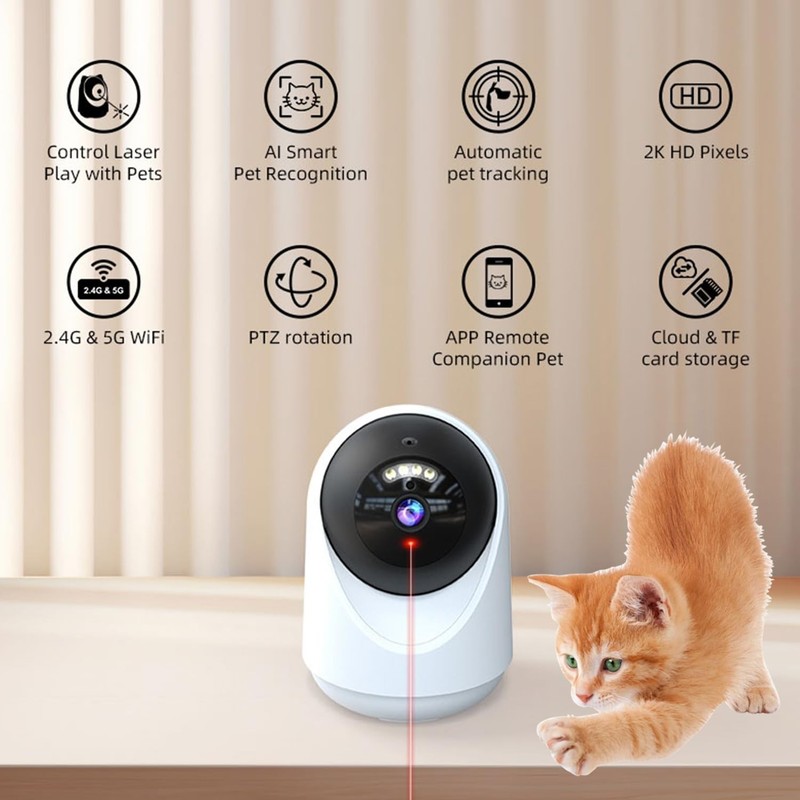 Pet Camera Indoor with Laser Toy 4MP 2.4/5GHz WiFi, 2.5k HD Cat Camera with P... gallery
