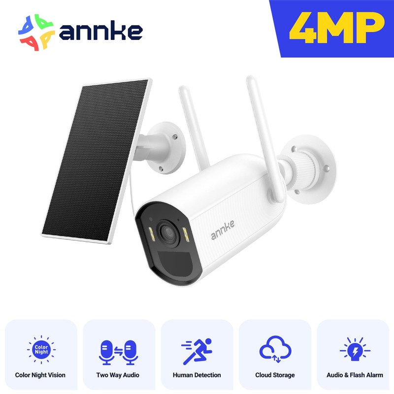 ANNKE 4MP PIR Security Camera System Solar Panel Wireless Outdoor Two Way Audio