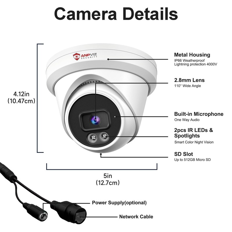 8MP PoE IP Camera, Built-in Mic, 512GB SD Slot, Security 4K Turret IP Camera ... gallery