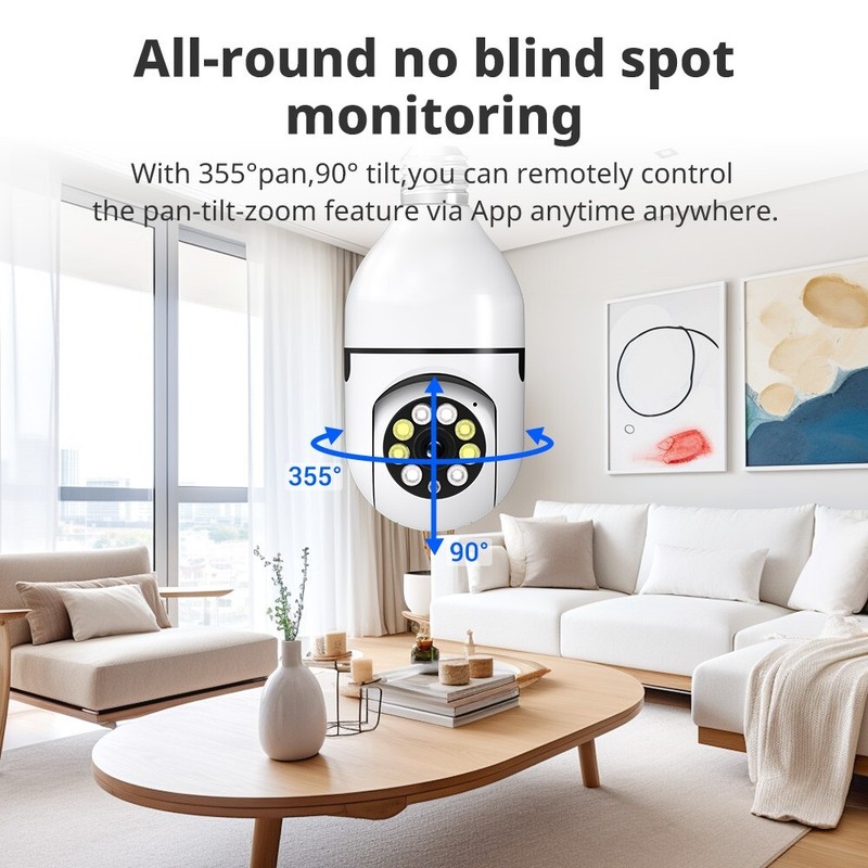 2X 360° 1080P IP E27 Light Bulb Camera WiFi IR Night SmartHome Wireless Security gallery