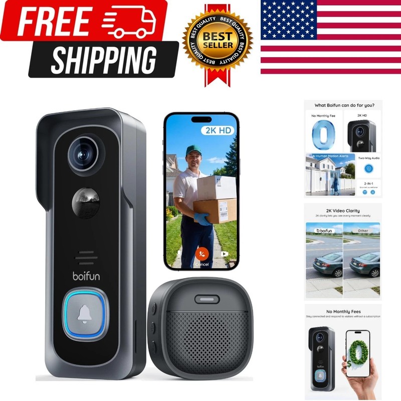 Video Doorbell Camera Wireless – No Subscription Required, 2K HD, 166° Wide V…